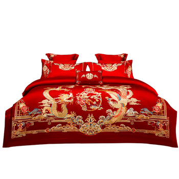 Sichen wedding four-piece set of big red dragon and phoenix wedding bedding