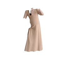 Maternity wear summer French square neck short-sleeved dress 2024 new summer large size temperament slim A-line skirt