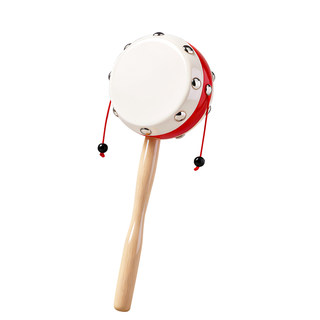 拨浪鼓老式婴儿宝宝可啃咬木制红色羊皮手摇铃中国风儿童传统玩具