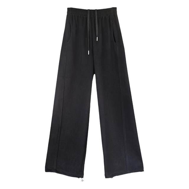 Women's winter floral gray wide-leg sweatpants with velvet and thickening