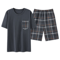 Pure cotton pajamas mens summer short-sleeved shorts set 2024 new mens summer large size home clothes can be worn outside