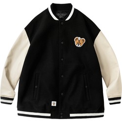 PSO Brand Bear Embroidered PU Leather Baseball Uniform Men's Trendy Brand Couple Wear Jacket Autumn and Winter Padded Jacket