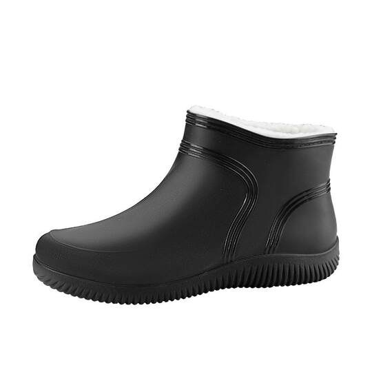 Rain boots for men in winter, fur integrated plus velvet, warm cotton shoes, mid-tube water shoes, waterproof, non-slip, wear-resistant, labor protection rubber shoes