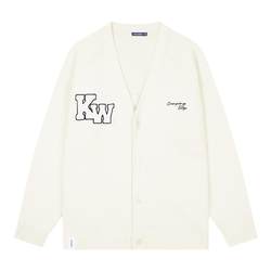 Kong Wei letter towel embroidered V-neck sweater for men and women loose trendy brand sweater couple early autumn thin cardigan jacket