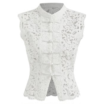 Cider lace shirt lapel hollow slit vest disc button sleeveless top 114497602