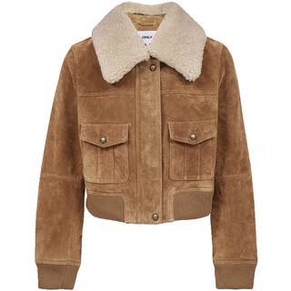 Only off-the-shoulder detachable fur collar leather jacket