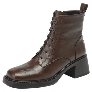 Autumn and winter square toe martin boots new lace-up high heels