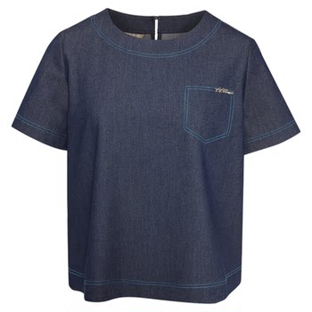 Bblluuee/Pink Blue Wardrobe 2026 Summer New Fashion Blouse Soft Denim Color-Block Online Top for Women