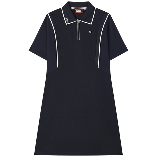 FILA 斐乐官方女子针织连衣裙2024秋季新款时尚休闲POLO领连身裙