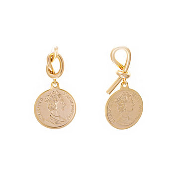 Aniston ຕອນບ່າຍ Coin Asymmetric Design Earrings Mosquito Repellent Ear Clip Painless Earrings French Retro