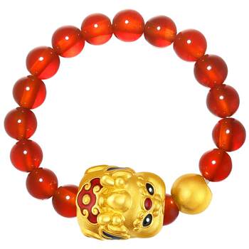 Chao acer, good things happen, gather wealth, gold-swallowing beast pixiu, gold agate ring, solid gold beads, birthday gift