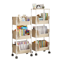 Bookshelf floor-standing storage rack childrens movable stroller reading toy storage simple bookcase picture book rack with wheels