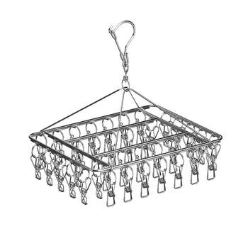 Stainless steel clothes drying rack with multiple clips for drying socks