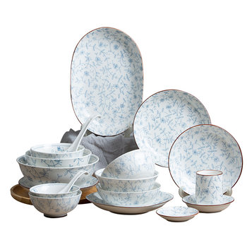 Dishes and Bowls Set for Home Use 2024 New Model Jingdezhen Underglaze Color Tableware Blue and White Bowls and Plates High-End Feel Plates Bowls Housewarming