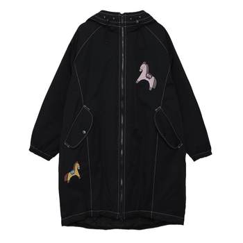 Moveup 2025 winter new style.fun series high collar hooded pony embroidered long cotton coat for women Moveup 2025 winter new style.fun series high collar hooded pony embroidered long cotton coat for women