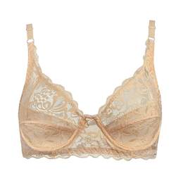 Summer ultra-thin bra, sponge-free, thin underwear, push-up big breasts, make your big breasts appear smaller, plus-size women's wire-free lace bra