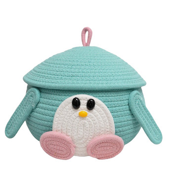 QQ Penguin Bucket ສົ່ງອອກການຄ້າຕ່າງປະເທດ Woven Storage Box Cartoon Little Penguin Coffee Table Bedside Accessories Cotton Thread Storage Basket