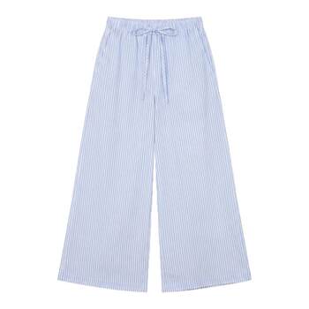 Ins ແບບ summer retro lazy ແບບແນວຕັ້ງ striped elastic tie ວ່າງຂາກ້ວາງບາງທ່າອ່ຽງ trousers ບາດເຈັບ
