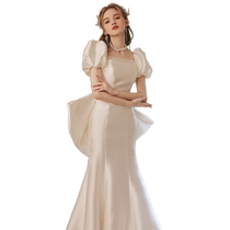 odelia2024 new style French small tail light wedding dress fishtail bride wedding outing yarn satin