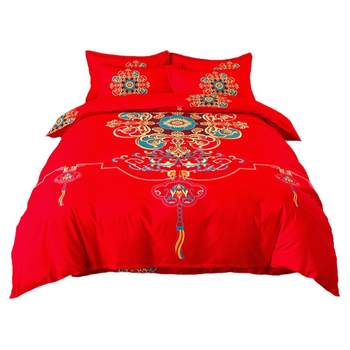 Cotton red four-piece quilt cover wedding bedding