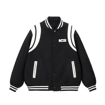 iconslab American retro contrast ສີ baseball uniform jacket ຫນັງ PU versatile jacket ບາດເຈັບແລະ