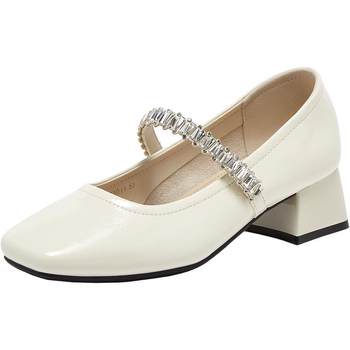 Bestu 2025 autumn new french white mary jane shoes commuting thick heel square toe women's shoes m1663cq5