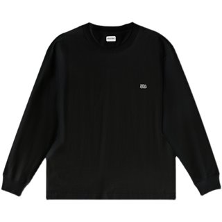 原创自制265g秋季纯棉三本针日系落肩宽松圆领刺绣烫标长袖T恤男