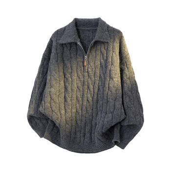 La chapelle sheep wool linen pattern polo sweater autumn and winter 2025 new men's half-zip retro knitted sweater