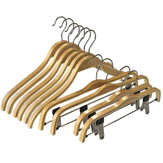Solid wood hangers for women's clothing, specially designed for adult clothing stores. Wood hangers for men's clothing stores. Wood non slip and seamless children's clothing supports