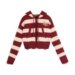 BeerBro Short Girl Hot Girl Striped Sweater Cardigan Jacket Women's Autumn 2023 New High-quality Twist Sweater