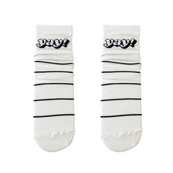 Black and white socks women's mid-calf socks spring and summer mesh thin breathable pile socks ins trendy Korean style letter cotton stockings