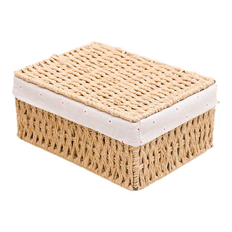 Rattan storage basket with lid, cosmetics and miscellaneous storage box