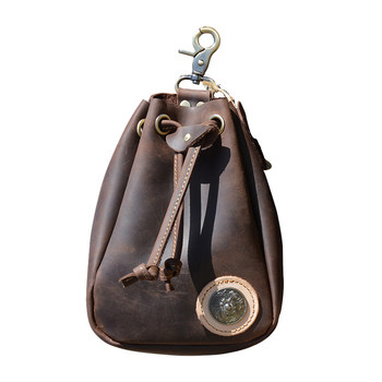 Crazy horse leather drawstring men's waist bag vintage cowhide