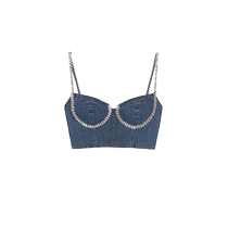 self-portrait 2023 early autumn denim blue diamond suspender short crop top