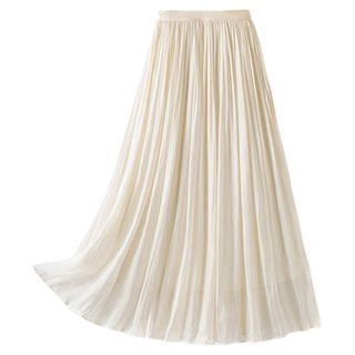 Streaming yarn skirt with large size fat mm slim belly gauntie skirt small skirt pleated skirt white long skirt summer