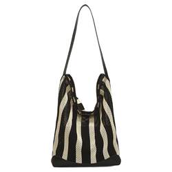 This Year's Popular Women's Bags 2025 New Fashion Striped Hollow Shoulder Bag Large Capacity Vacation Tote Bag