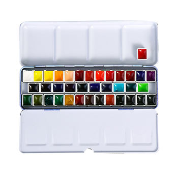 German Schmincke Solid Watercolor Paint in Tin Boxes, Academy Level, Master Level, Opaque, 24 Colors, Travel-Friendly, Nail Art Special Gouache Painting Tools, Professional Set, Small Size, Mini Portable