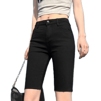 Black tight denim shorts womens cycling pants summer thin high-waisted four-way elastic slim mid-pants versatile five-point pants