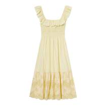 self-portrait 2024 spring and summer new cream yellow cotton lace sweet dress mid-length skirt