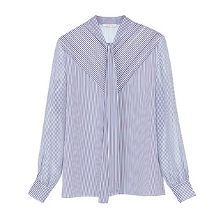 朗姿学院风条纹时尚衬衫衬衣2024年春季新款高级感别致长袖上衣女