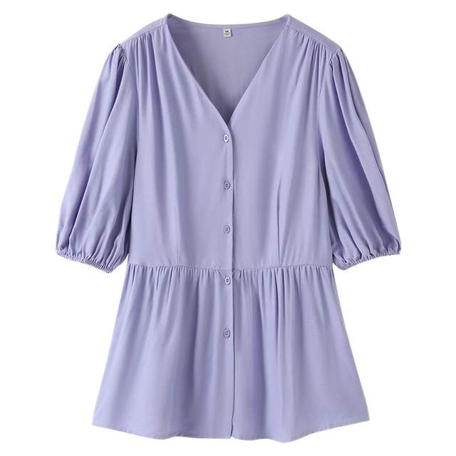 Holiday Concept High Waist Commuting Puff Sleeve V-Neck Shirt