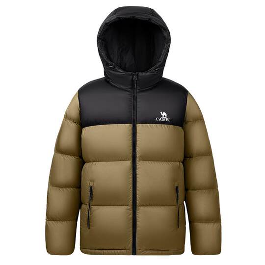 骆驼男装秋冬黑色加厚保暖鸭绒短款面包服男女同款防水羽绒服外套