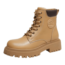 Camel Outdoor Shoes Womens Shoes 2024 Autumn and Winter New Genuine Leather Rhubarb Boots Thick Sole Heightened Martin Boots Color Matching Retro Work