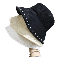 Day Series Pearl Fisherman Hat Women Thin summer sunscreen Sunscreen for Korean version lace nets red tides Sunshade black pelvic hat