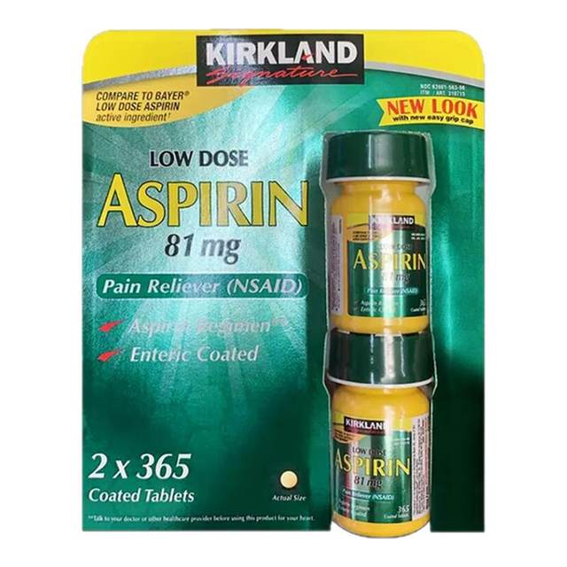 U.S. imported aspirin enteric-coated tablets genuine drug Kirkland low dose Bayer 81mg