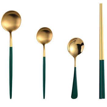 Nordic light luxury long-handled soup spoon ເຮືອນສະແຕນເລດກິນບ່ວງອິນເຕີເນັດສະເຫຼີມສະຫຼອງການສ້າງສັນແບບເກົາຫຼີທີ່ຫນ້າຮັກ emerald chopsticks