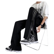 Boys high-end trousers mens spring and autumn American high-street fashion brand straight side zipper casual trousers