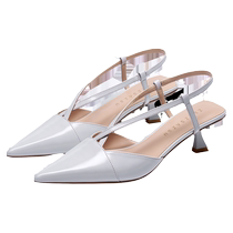 Korean drama heroine] Sasha Su 2024 summer new pointed-toe silver Mary Jane high stiletto sandals for women evening shoes