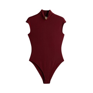 Hm women's jumpsuit summer slim fit mid-waist bottle collar cap sleeve red jumpsuit 1257221