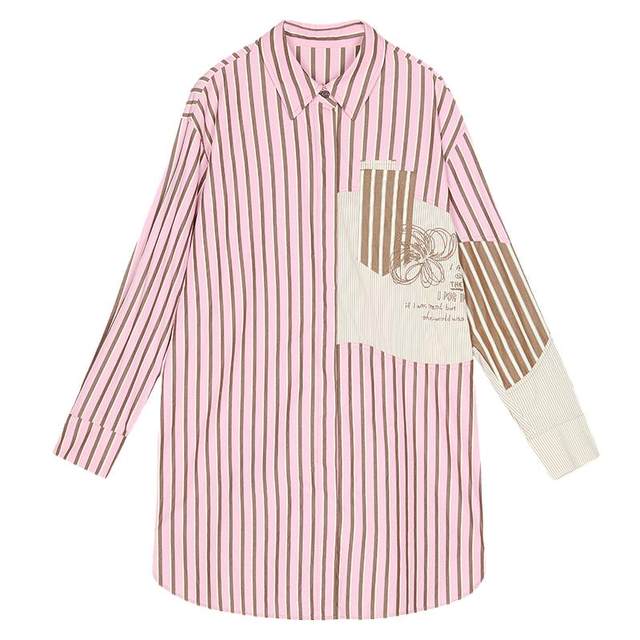 Mystery pink striped shirt dress 2025 spring new retro literary embroidered H-shaped dress 251ML0114